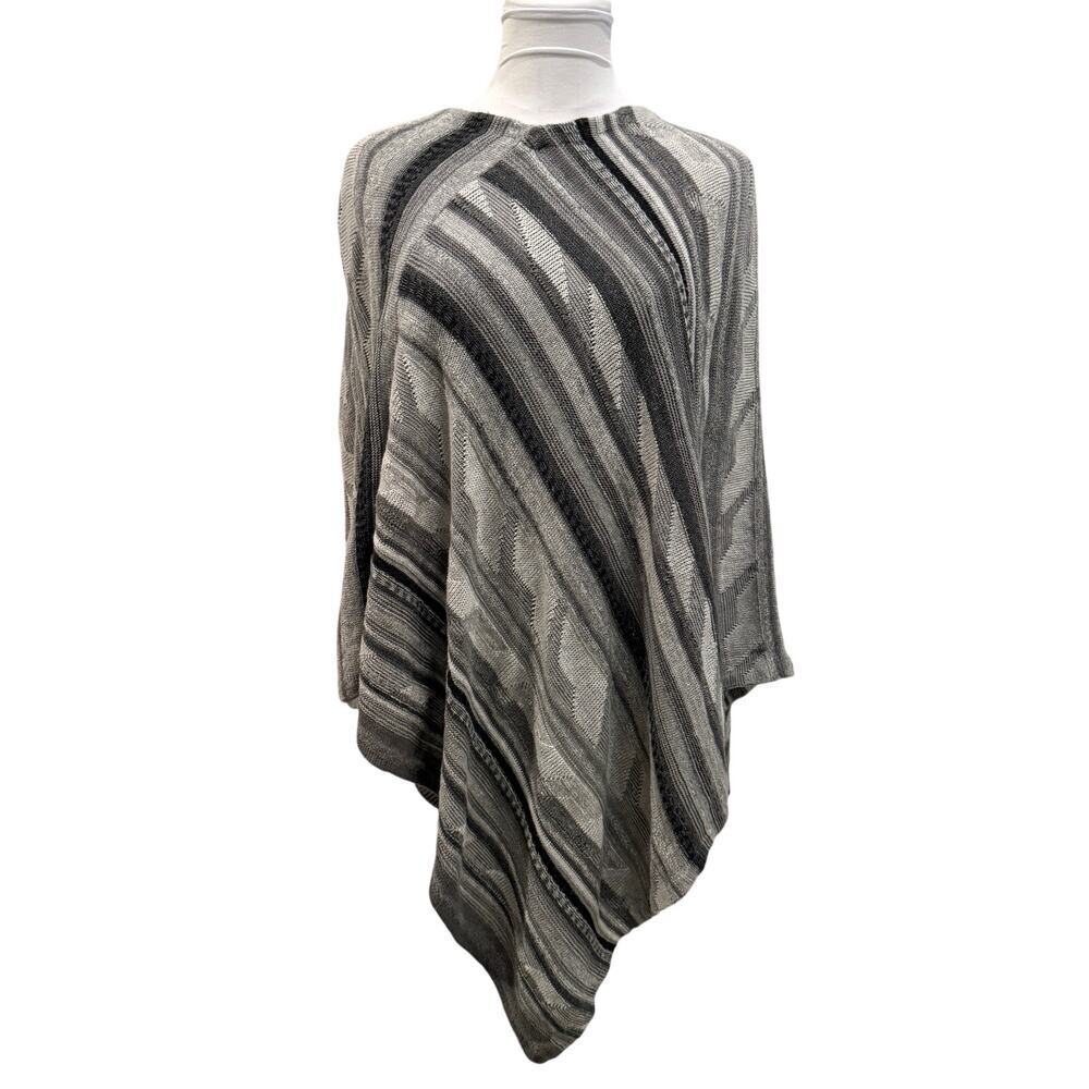 Vintage Lauren Ralph Lauren Knit Poncho Cardigan Gray Striped S/M Draped Cozy